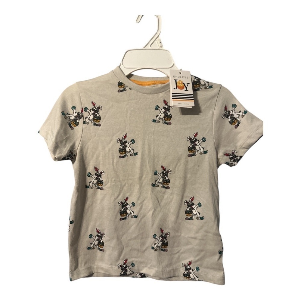 Denim & Flower Boys Beige Dabbing Easter Bunny Tee, Size 5-6